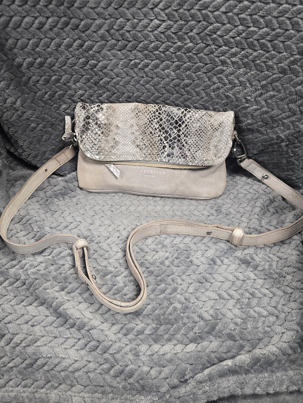 Liebeskind Taupe Crossbody with Snake-Print Flap